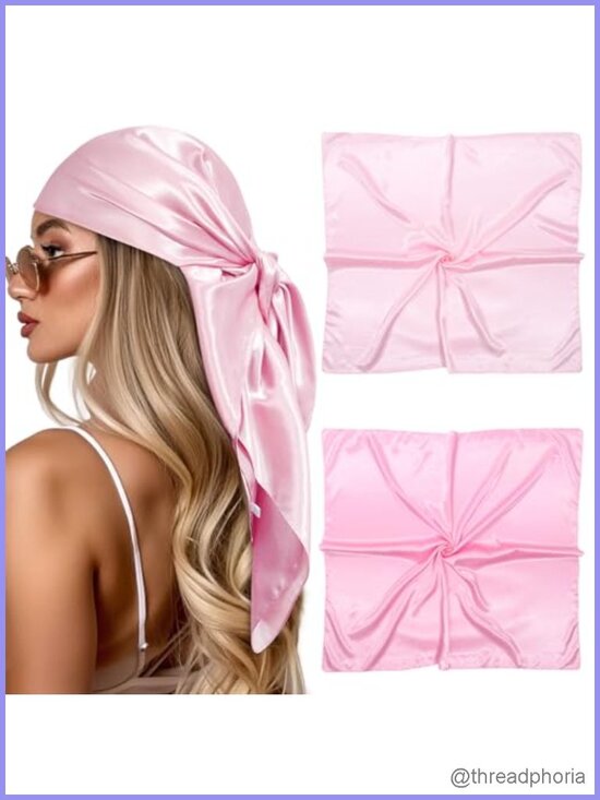 Accessories - 2Pc 35in Satin Silk Like Head Scarf Square Bandana Hair Wrap for Women